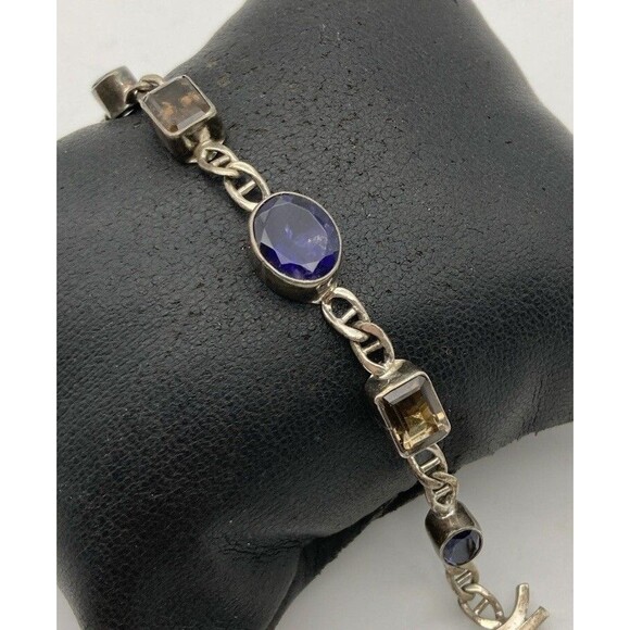 Smoky Quartz Iolite Silver 925 Bracelet Toggle - Picture 1 of 5
